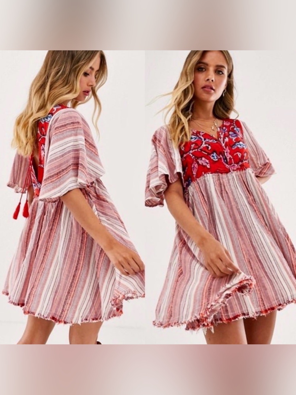 Free People Under The Sun Tunic Dress Floral Striped Red Rome